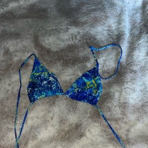 blue and yellow floral bikini top